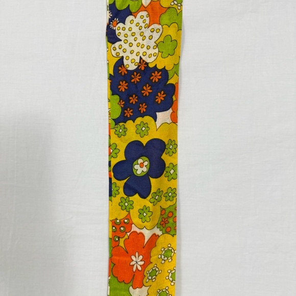 Fun Retro Yellow Scarf With Bright Flowers 50" - Picture 4 of 7